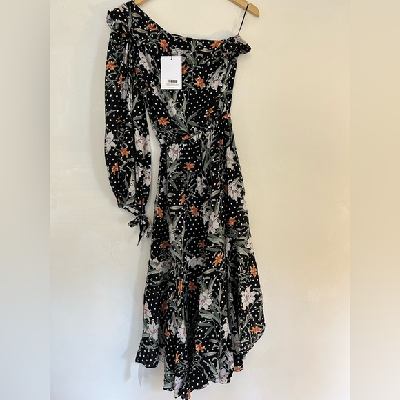 🌺 NWT MLM LABEL One Shoulder Dress Midi Sonata Black Floral Asteria Collection - Picture 7 of 9